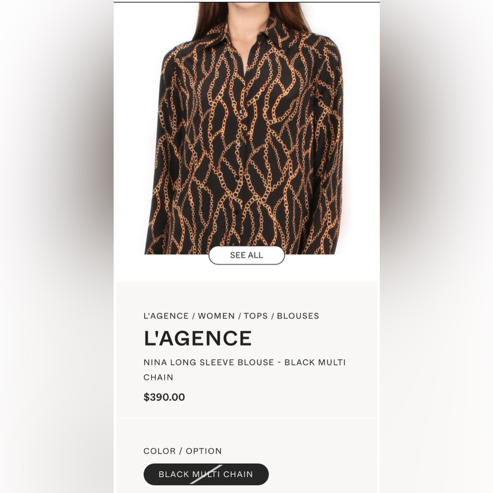 L'AGENCE Black and Gold Chain Pattern Top
